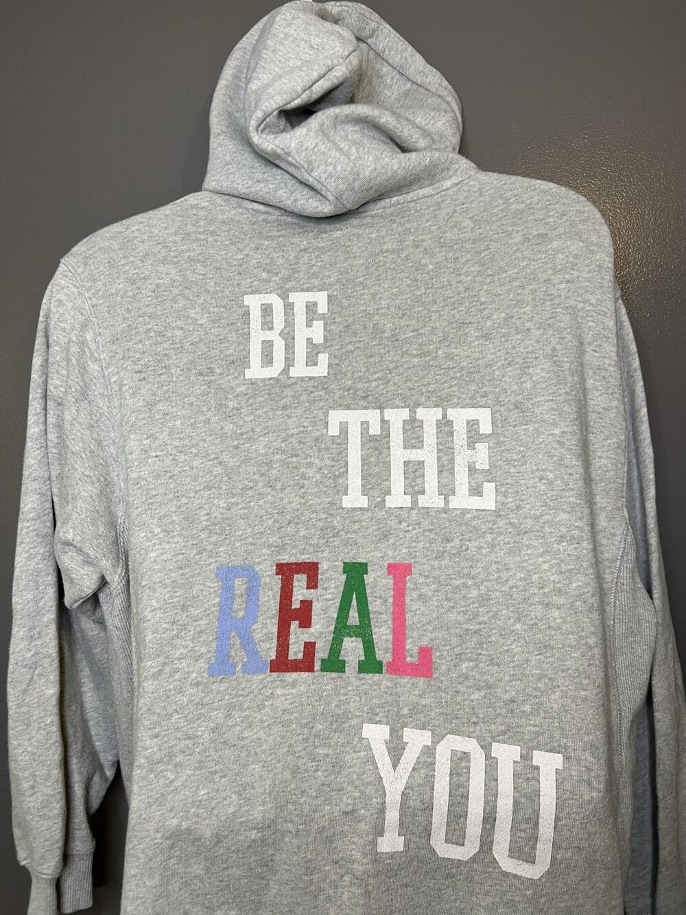 Aerie Be The Real You Back Hoodie Womens Medium Gray Graphic Fleece Pullover
